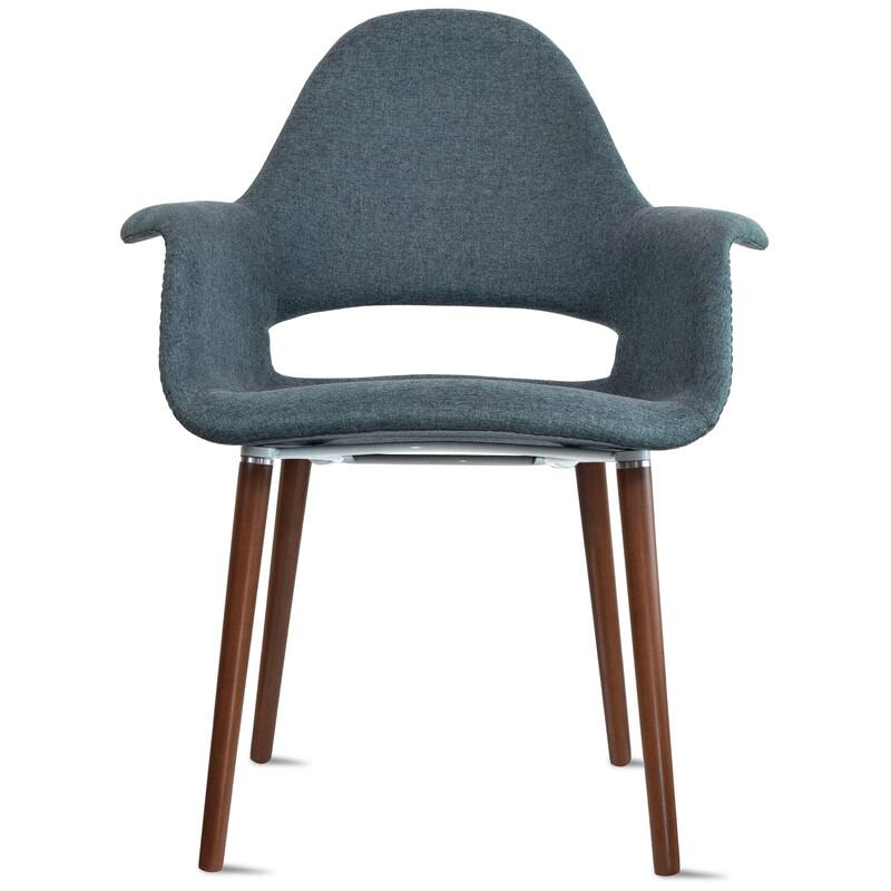 Organic Upholstered Fabric Modern Armchair with Dark Brown Wooden Legs for Dining Room Office or Accent Lounge Side Chair - Navy