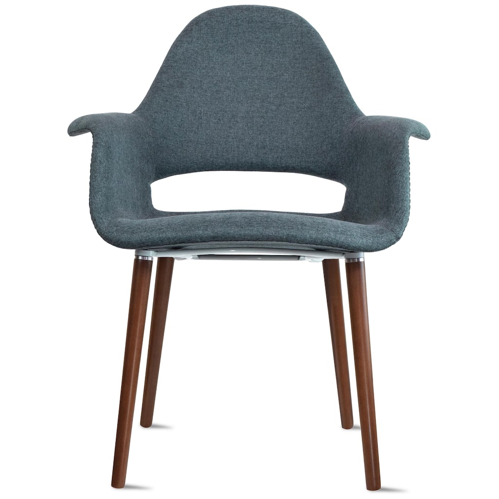 Organic Upholstered Fabric Modern Armchair with Dark Brown Wooden Legs for Dining Room Office or Accent Lounge Side Chair