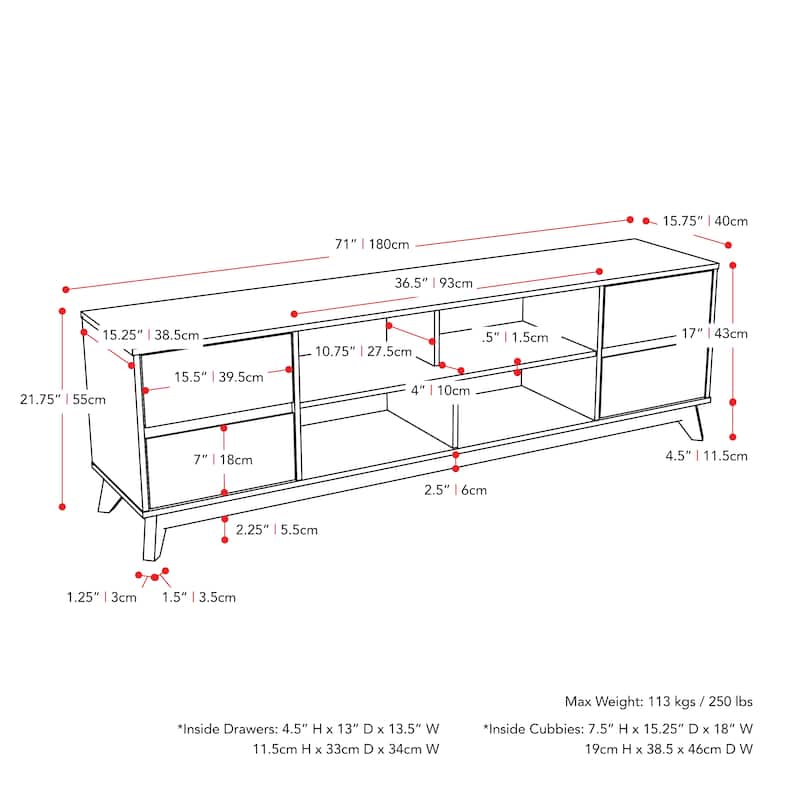 Hollywood Modern TV Stand with Drawers for TV's up to 85"