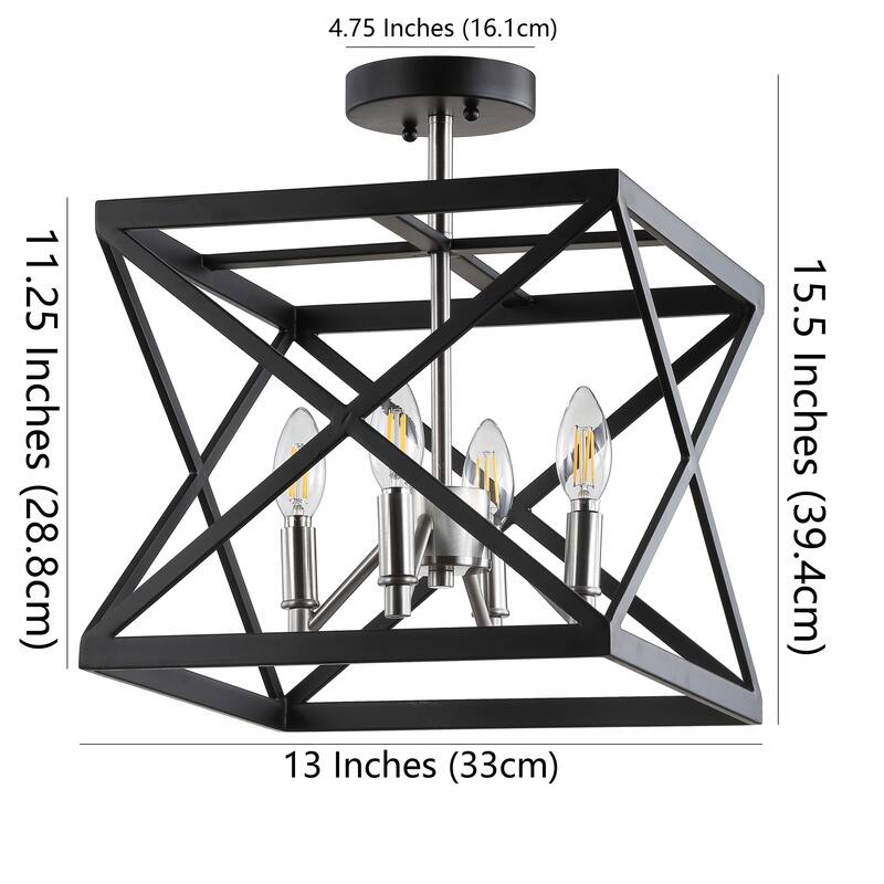 SAFAVIEH Lighting Maebell Flush Mount - Black - 13" x 13" x 15.5" - 13" x 13" x 15.5" - Black/Nickel - 13Wx13Dx16H