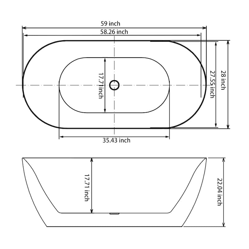 59'' Lx 28''W Freestanding Soaking Acrylic Bathtub with Overflow & Pop-up Drain,Matte Black