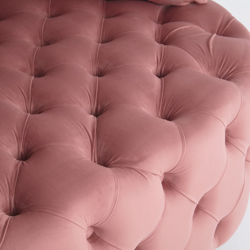 Pink Modern 24" Velvet Upholstered Buttons Tufted Barrel Chair with Pillows