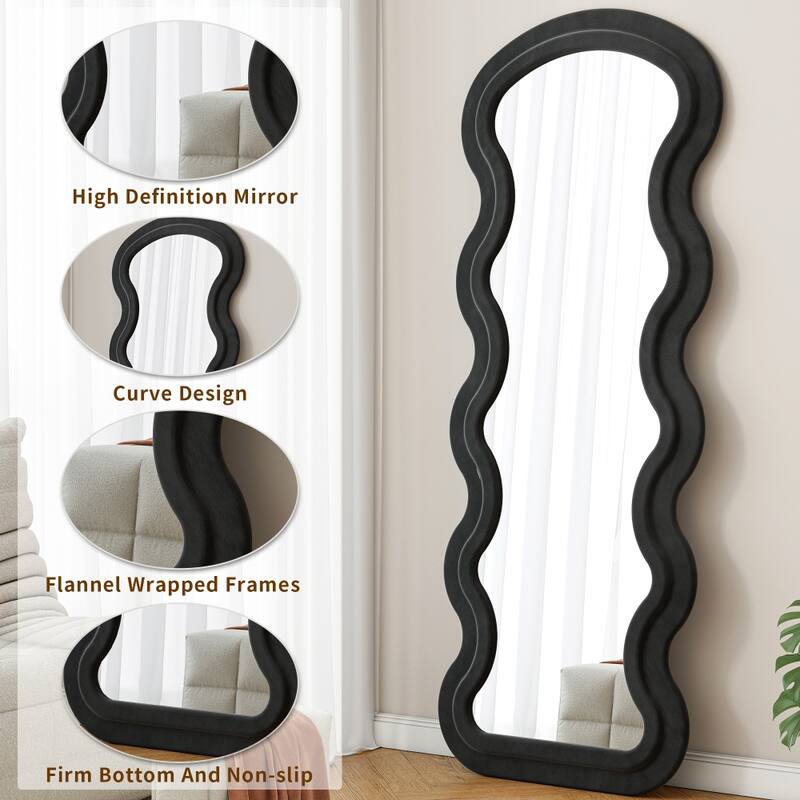 Full Length Wave Floor Mirror with Stand for Living Room Hanging or Against The Wall