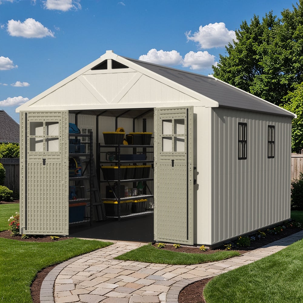 Patiowell 10 X 16 FT&10 X10 FT &10 X12 FT 10 X14 FT Resin Outdoor Storage Shed With Floor ,Weather Resistant Shed for Garden
