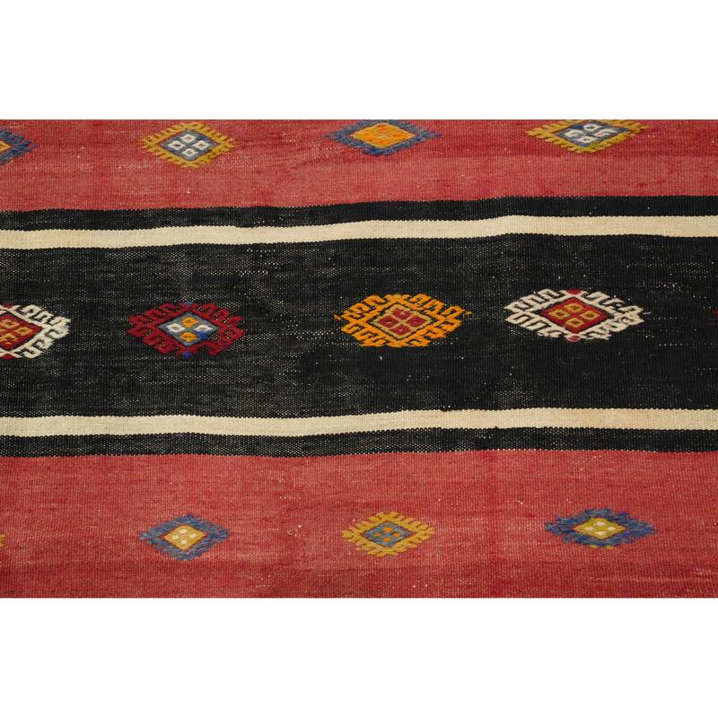 Hand Woven Oriental 100% Wool Carpet Southwestern Tribal Coral Kilim Area Rug - 9' 2'' X 5' 7''