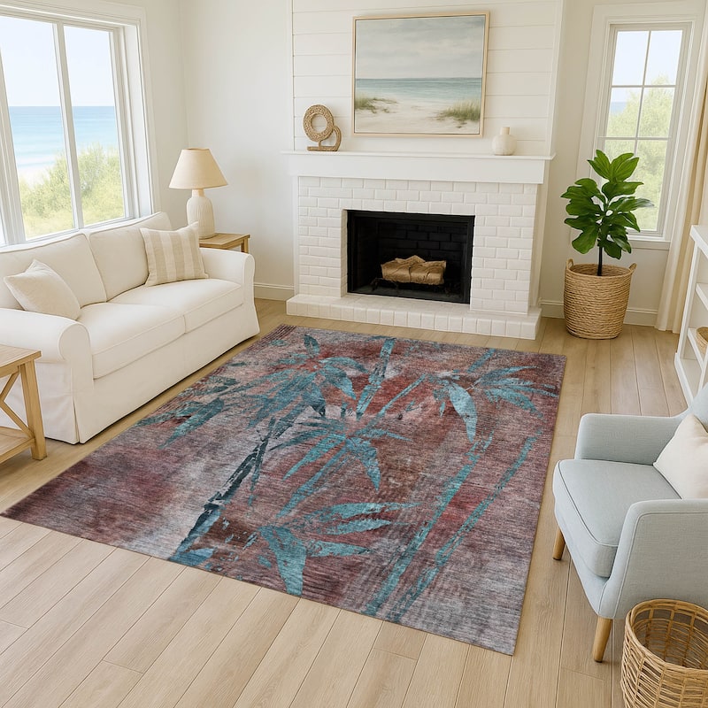 Machine Washable Indoor/ Outdoor Modern Floral Chantille Rug