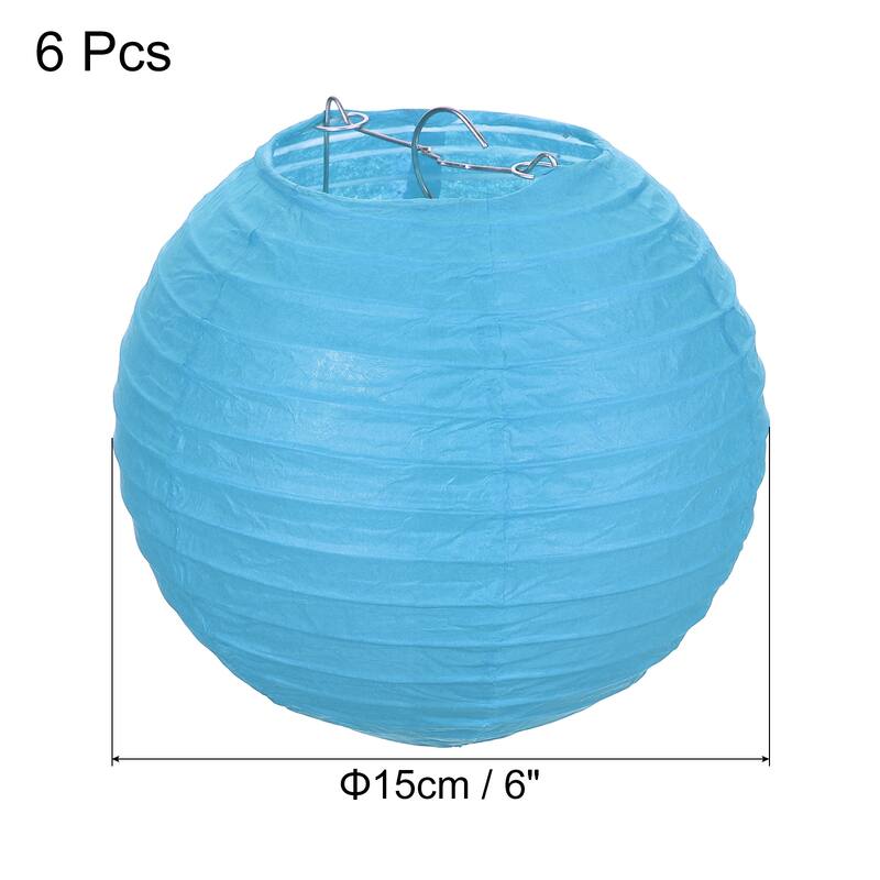 6pcs 6 Inch Folding Hanging Paper Lanterns for Wedding Home Party - Sky Blue