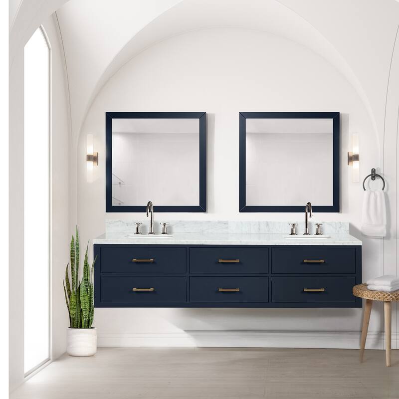 Lexora Castor Double Bath Vanity, Carrara Marble Top, and Mirrors