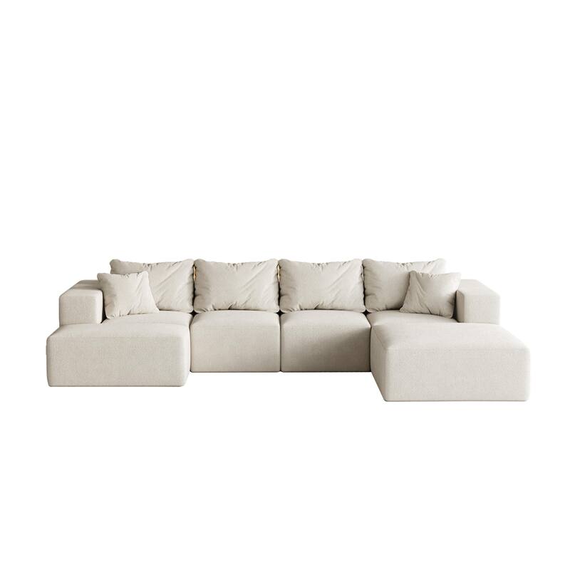 Upholstered Sectional Boneless Couch Set,Modular 132" L Shaped Sectional With 6 Pillows,Free Combination Sofa Couch