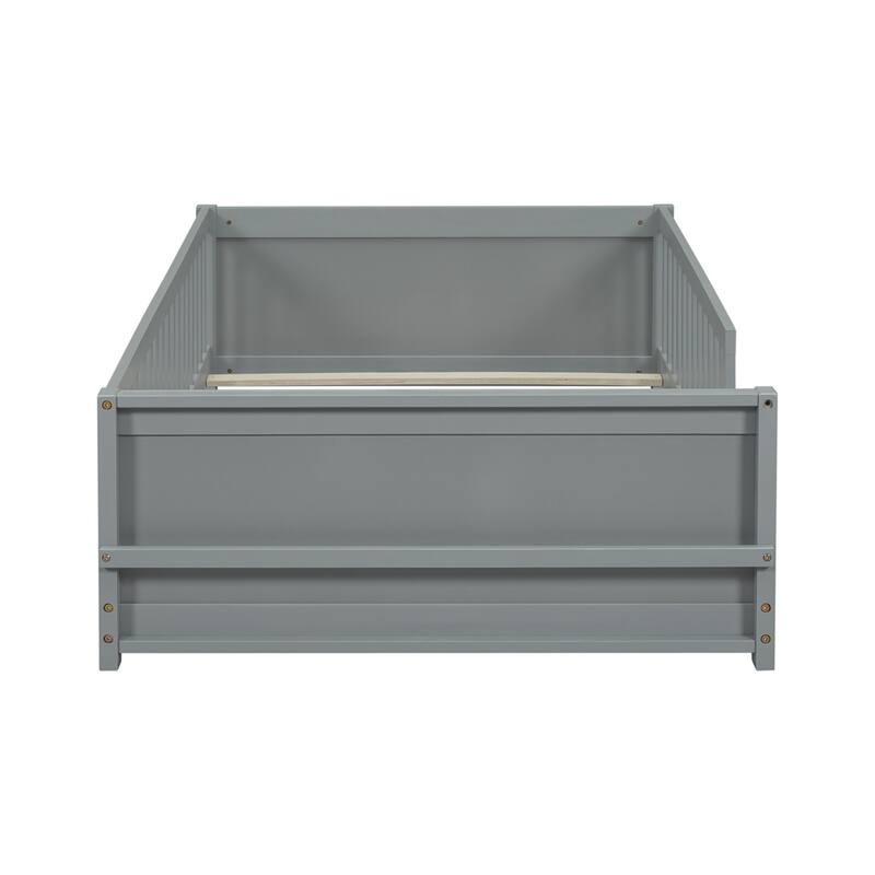 Twin Size Floor Platform Bed with Built-in Book Storage Rack