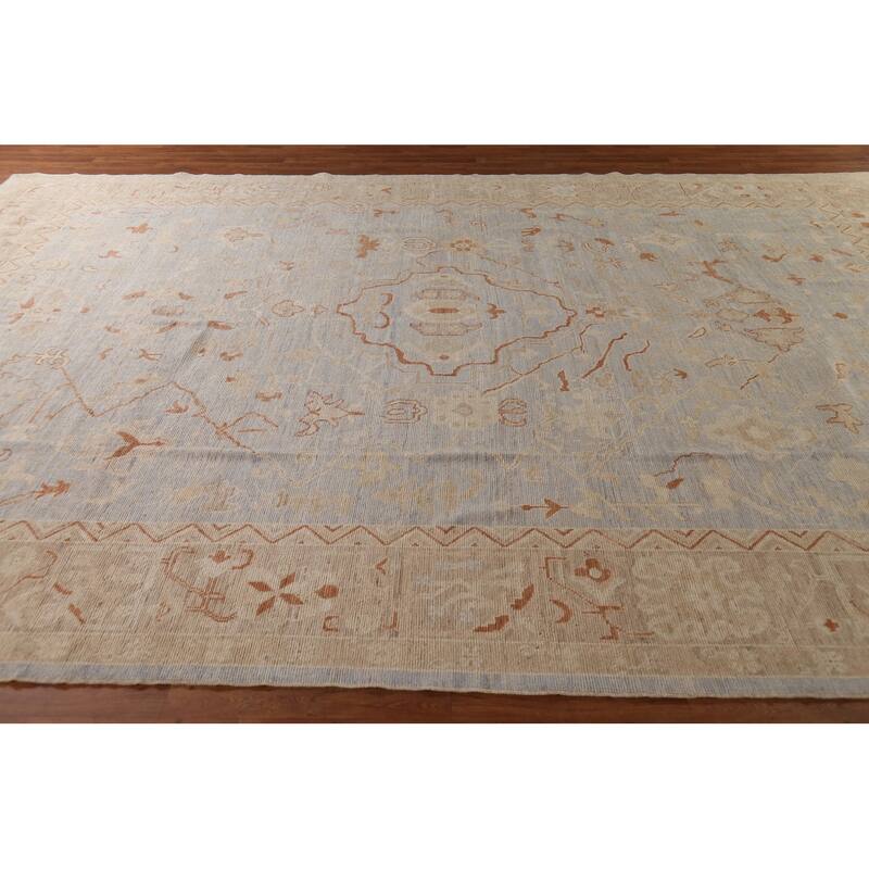 Vegetable Dye Oushak Turkish Large Rug Hand-Knotted Floral Wool Carpet - 9'11"x 14'0"