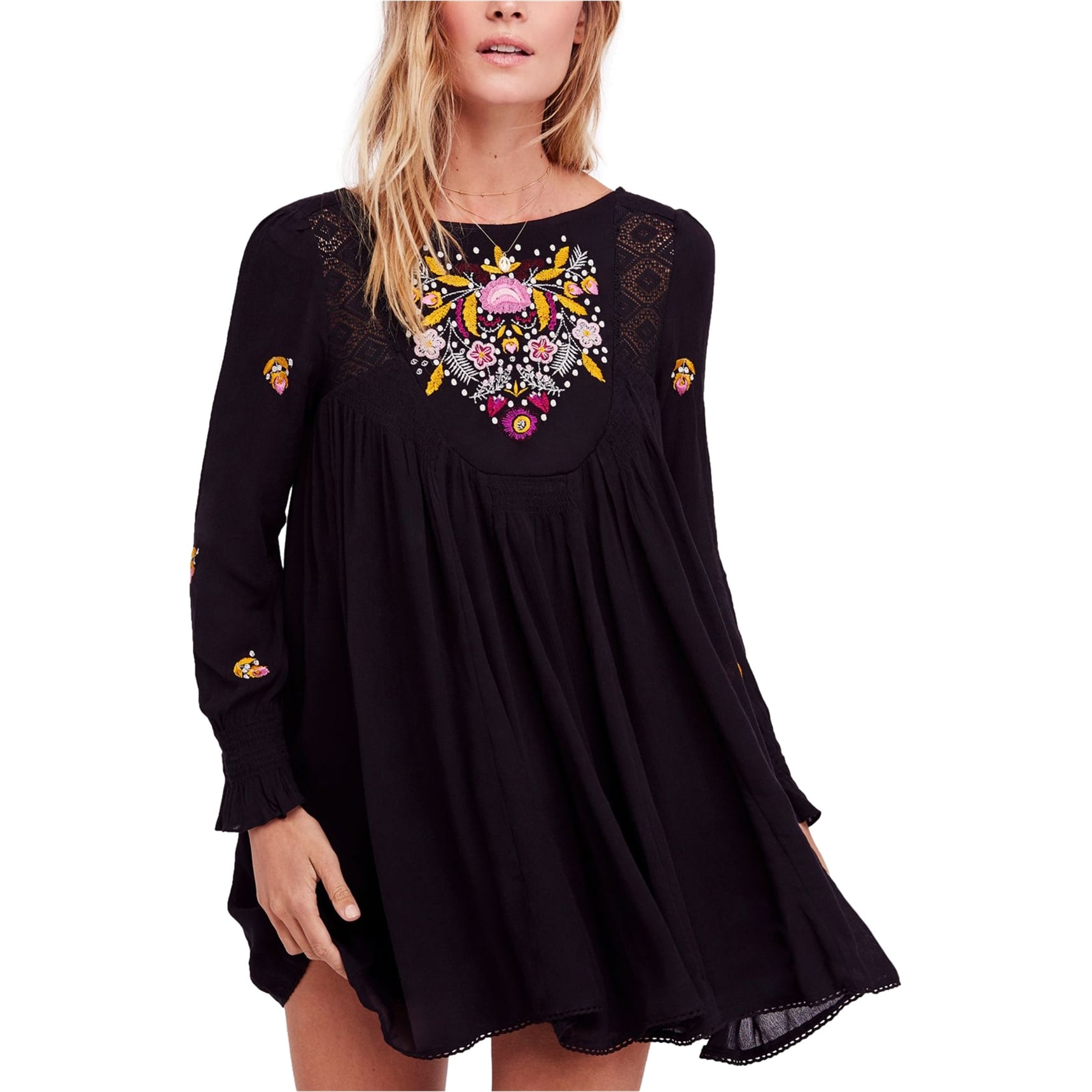 free people black embroidered dress