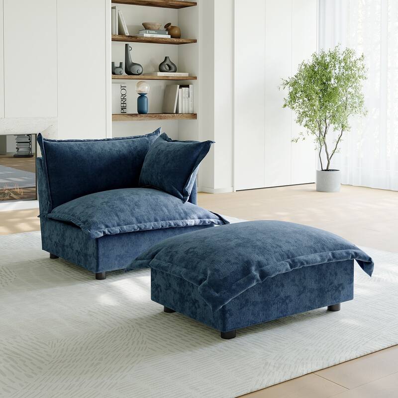 Casual 40"W Oversized Soft Comfy Cloud Chenille Chaise Lounge with Ottoman