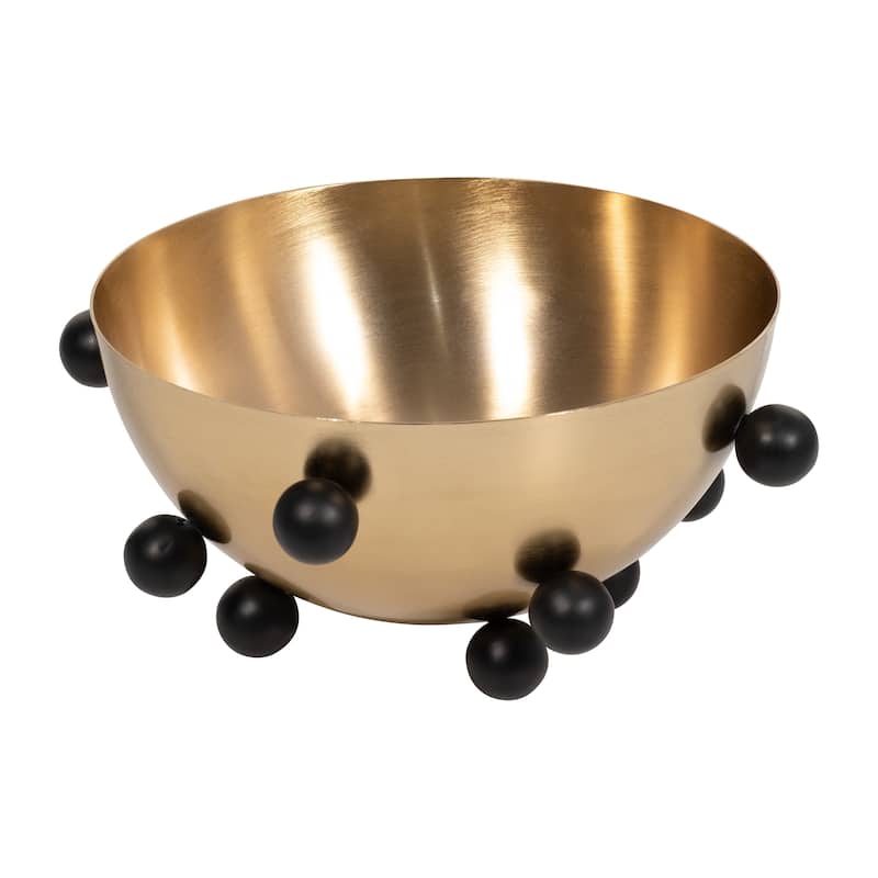 Sagebrook Home Metal Bowl Iron Round Shape with Black Ball Feet 12.76" Gold Metallic Finish - 12.75" x 12.76" x 6"
