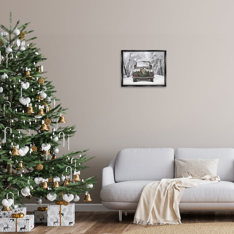 Stupell Wreathed Truck in Snow Framed Floater Canvas Wall Art Design By Lori Deiter