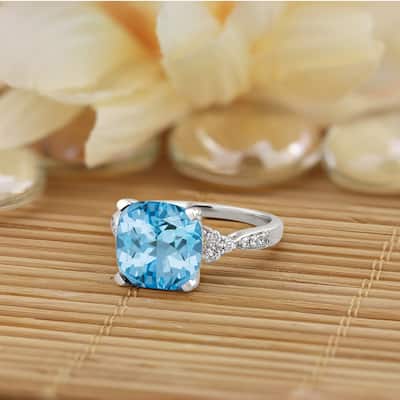 Auriya 1 1/5ct Fancy Cushion Sky Blue Topaz and Diamond Engagement Ring 1/4ctw 14k Gold