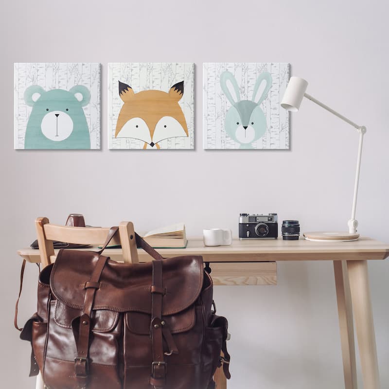 Stupell Whimsical Woodland Nursery Animals Canvas Wall Art Design By Kim Allen (Set of 3)