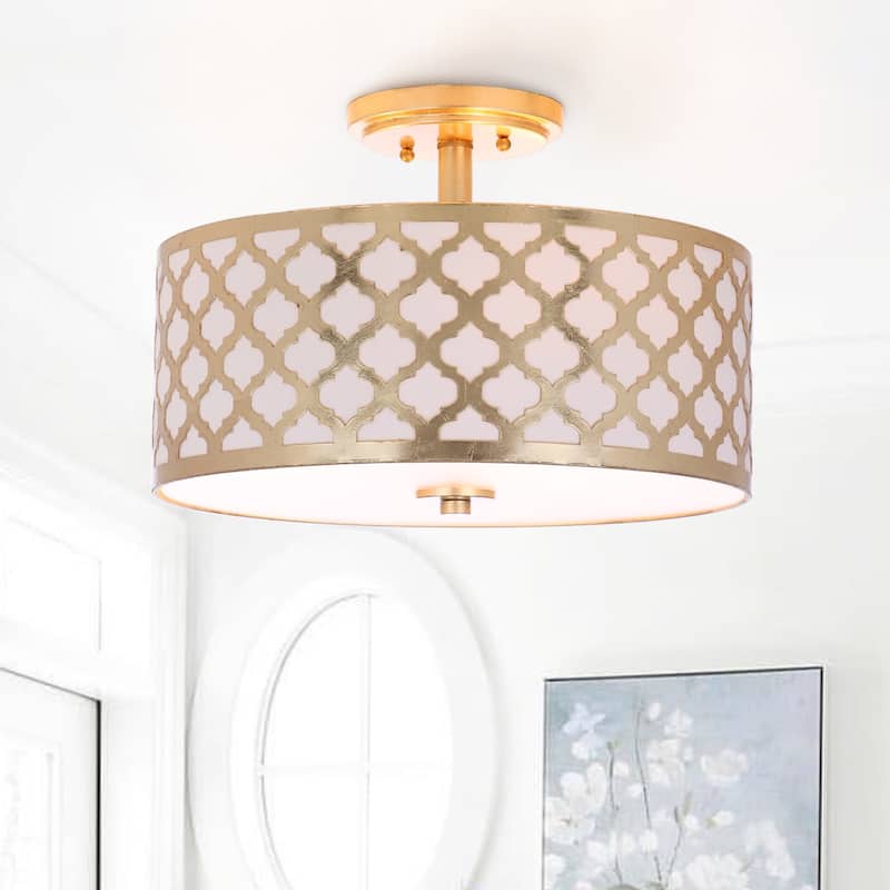 SAFAVIEH Lighting Mucella Quatrefoil Gold Led 3-Light Flush Mount - 15" x 15" x 10.5" - 15Wx15Dx11H