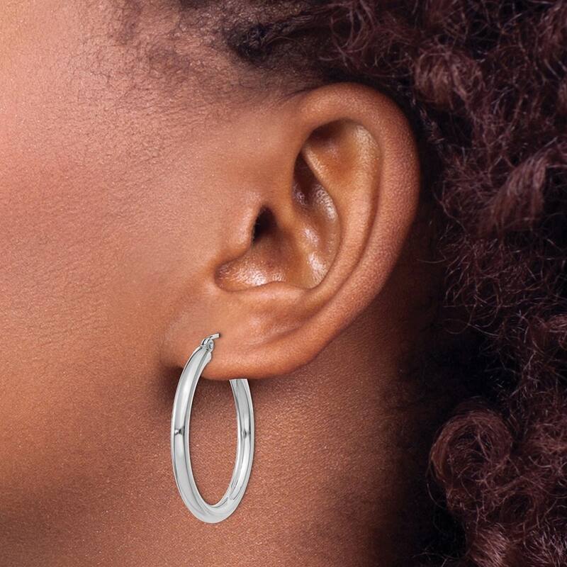 Curata 10k White Gold 3mm Polished Solid Classic Tube Hoop Earrings -14mm - 65mm - 32mm