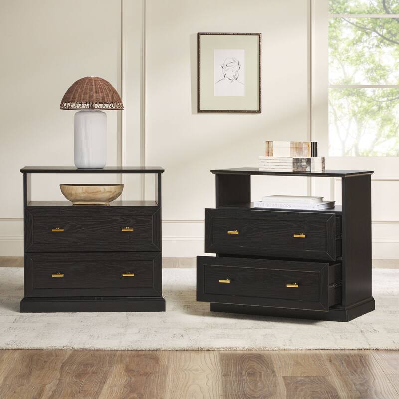 Walker Edison Modern Farmhouse Nightstands with Open Shelf (Set of 2)
