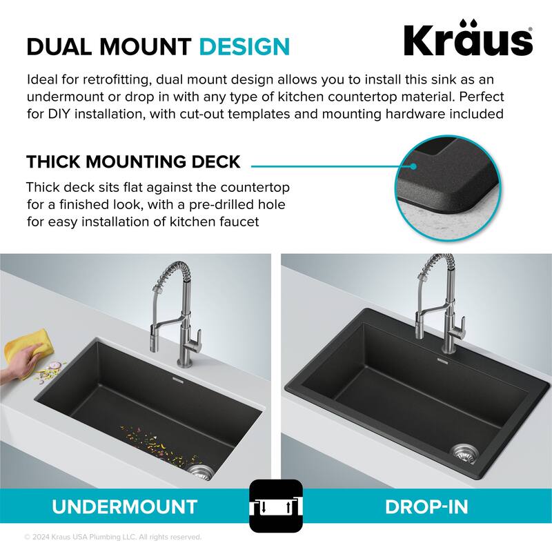 KRAUS Forteza Granite 33 inch Undermount Drop-in Kitchen Sink