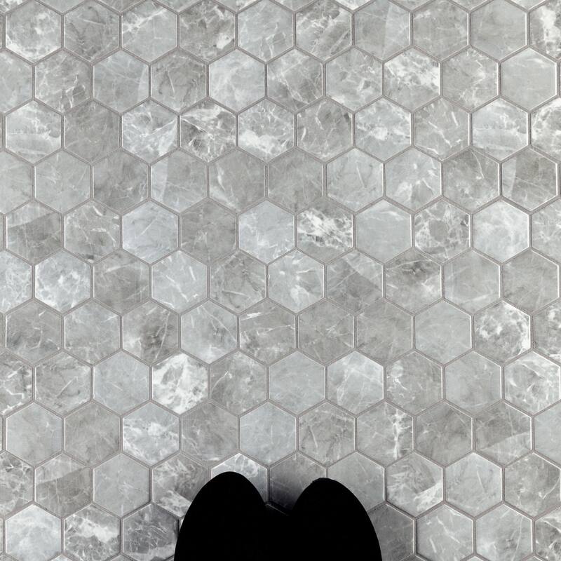 Merola Tile Flo 2" Hex Grey 11-1/8" x 12-5/8" Porcelain Mosaic Floor and Wall Tile