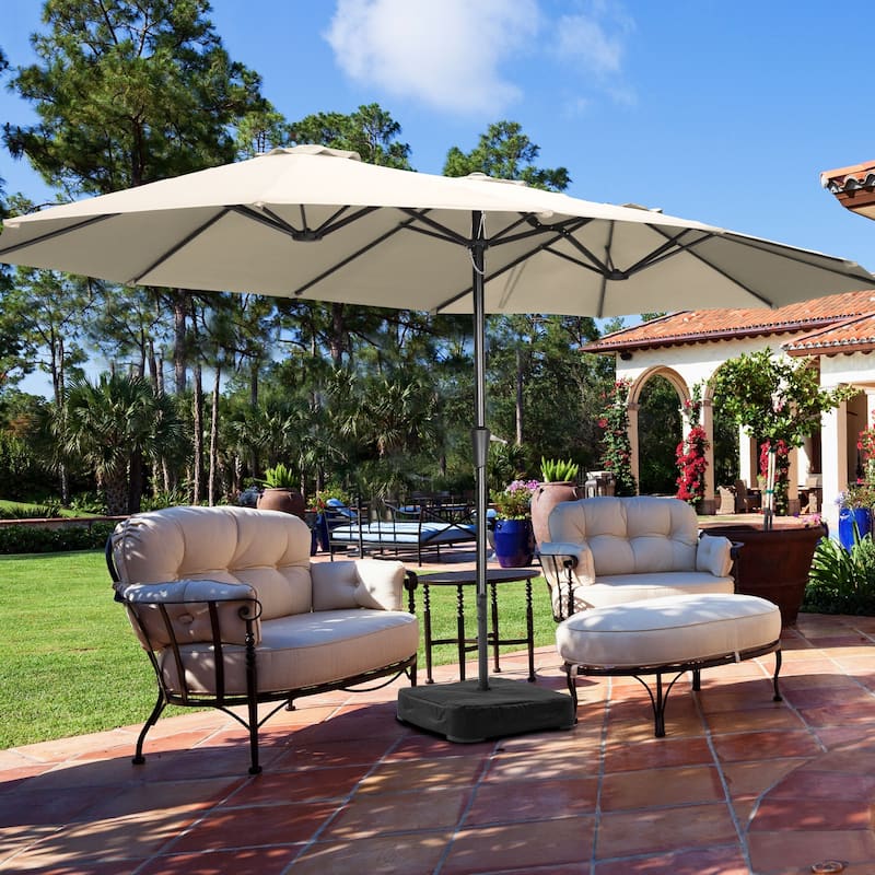 Ainfox 13FT/15FT Patio Umbrella Large Outdoor Umbrella with Base - Khaki-15ft