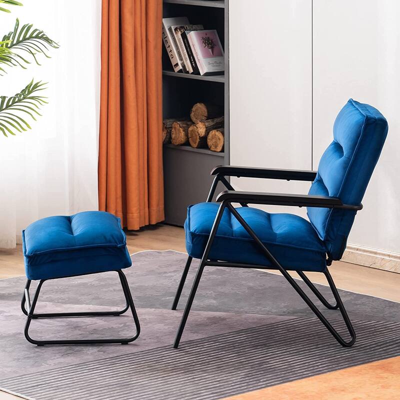 MCombo Tufted Velvet and Iron Club Chair with Ottoman