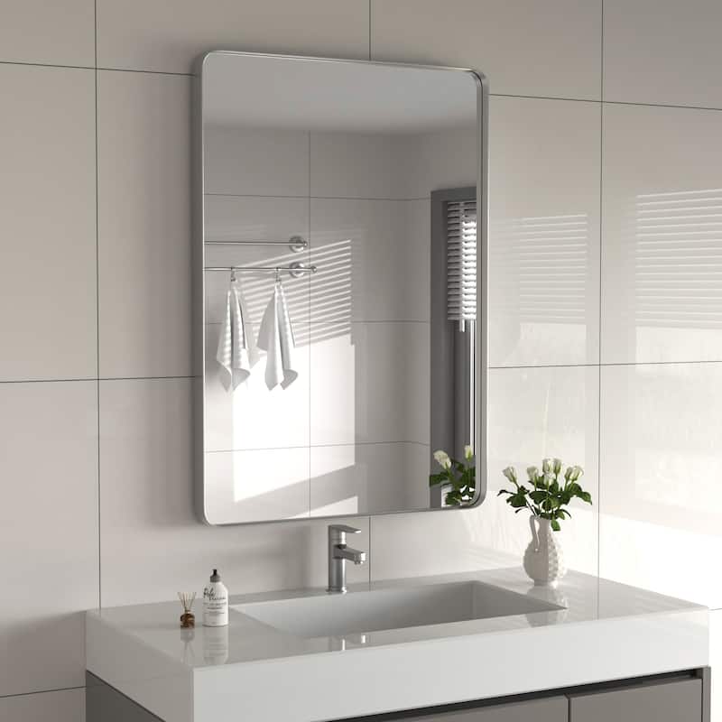 Modern Rounded Rectangle Wall Mirror with Stainless Steel Frame for Bathroom Vanity(1 Piece)