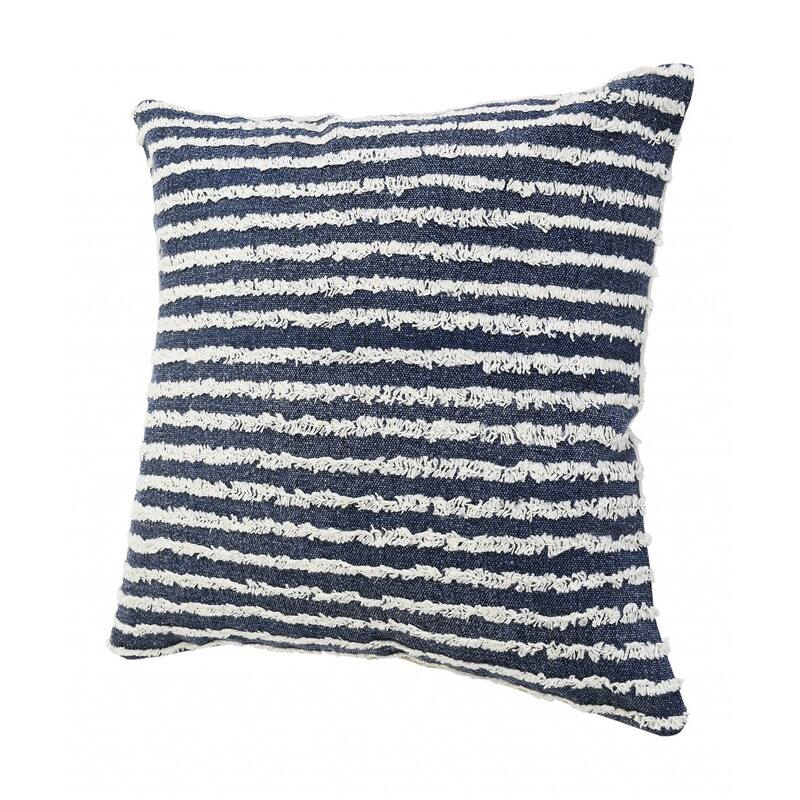 HomeRoots 20" X 20" Ensign Blue And Cream 100% Cotton Striped Zippered Pillow