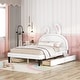 preview thumbnail 1 of 19, Full Size Upholstered Leather Platform Bed with Rabbit Ornament & 4 Drawers, Low to Ground Full Bed Frame with Slats Support
