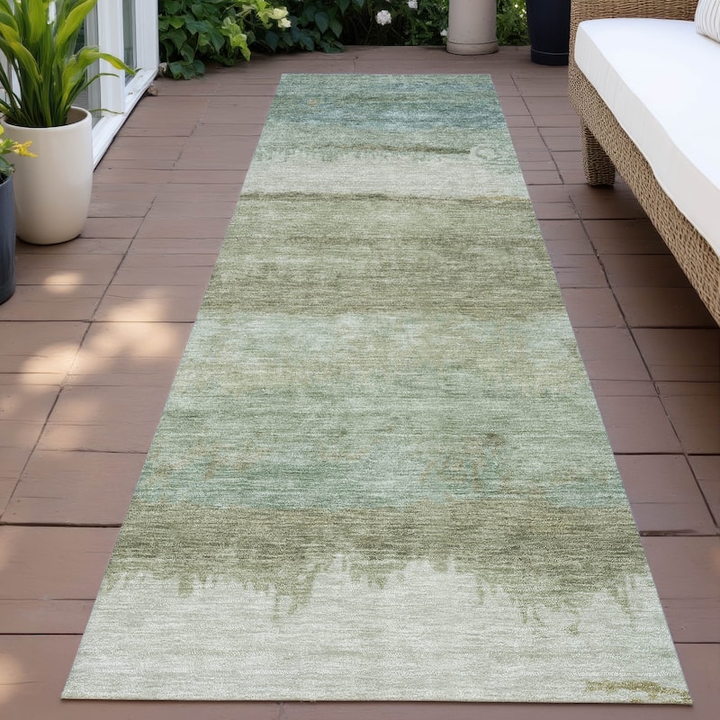 Machine Washable Indoor/Outdoor Watercolor Ombre Chantille Rug - Green - 2'3" x 7'6"