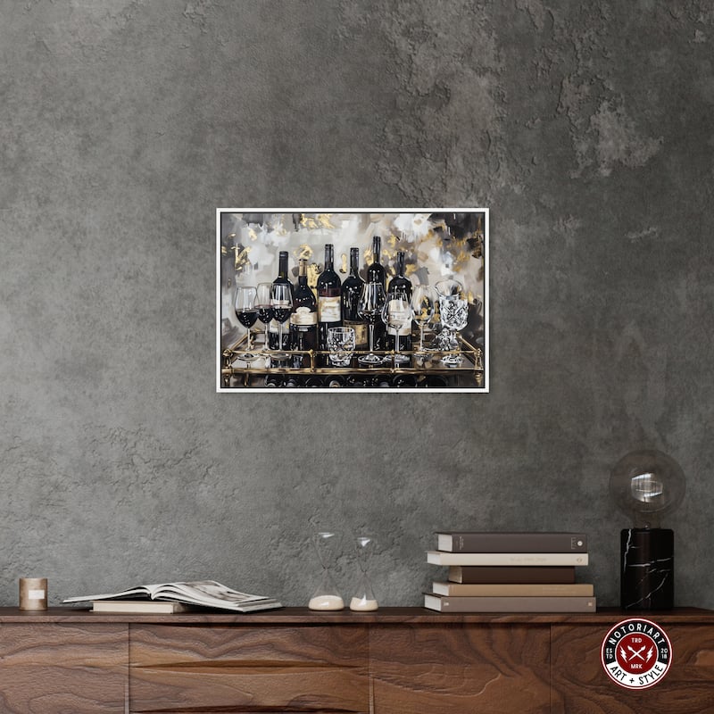 Notoriart Now Serving Champagne Framed Bar Cart Art For Men