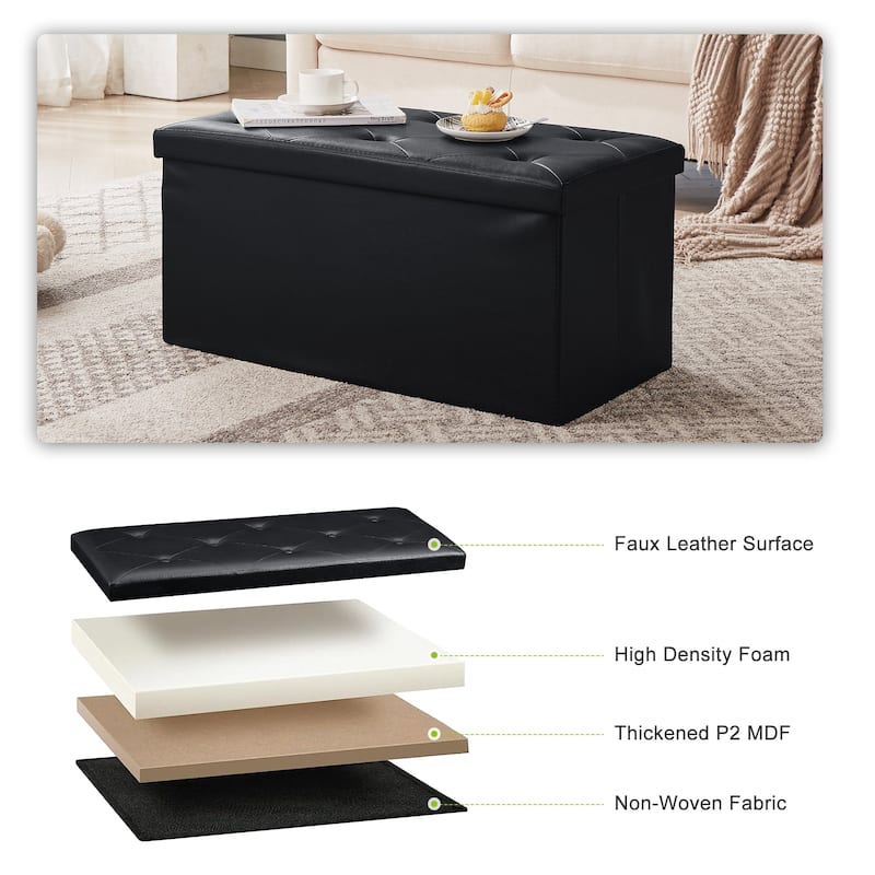 VECELO Leather Storage Ottoman Bench Foot Rest Stool/Seat(Set of 2), 12-inch/15-inch/30-inch/43-inch