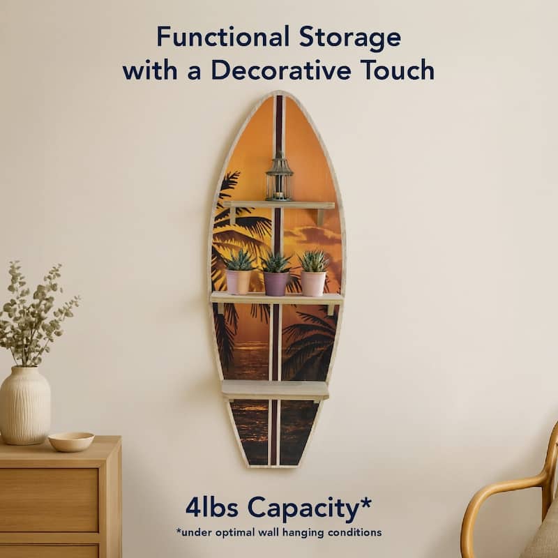 American Art Decor Surfboard Wall Shelf Coastal Beach Themed Decorative Wall Art Storage for Home or Office