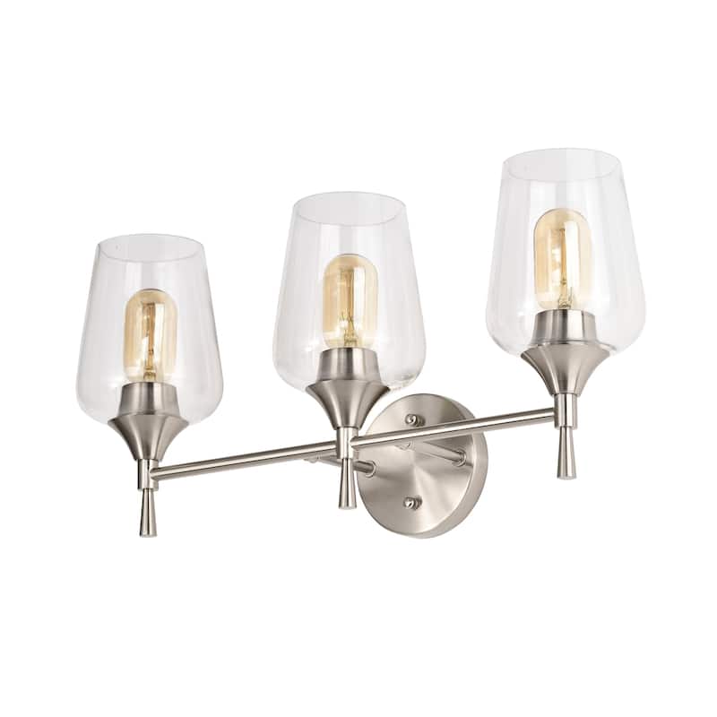 Brushed Nickel 3-Light Modern Vanity Light with Clear Wine Glass Shades - Brushed Nickel