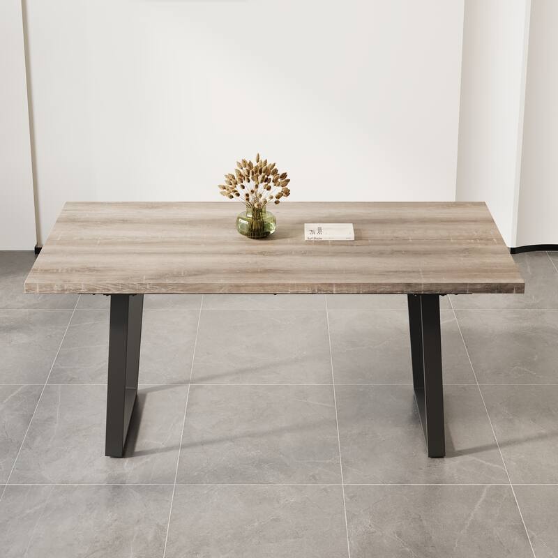 GDFStudio - Kavon Modern Minimalist Wooden Dining Table with Sturdy Metal Frame & Spacious Rectangular Top - Brown