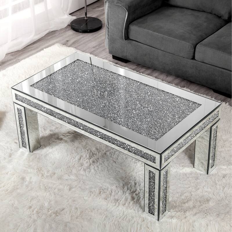 Rectangle Coffee Table Mirrored Diamonds Inlay