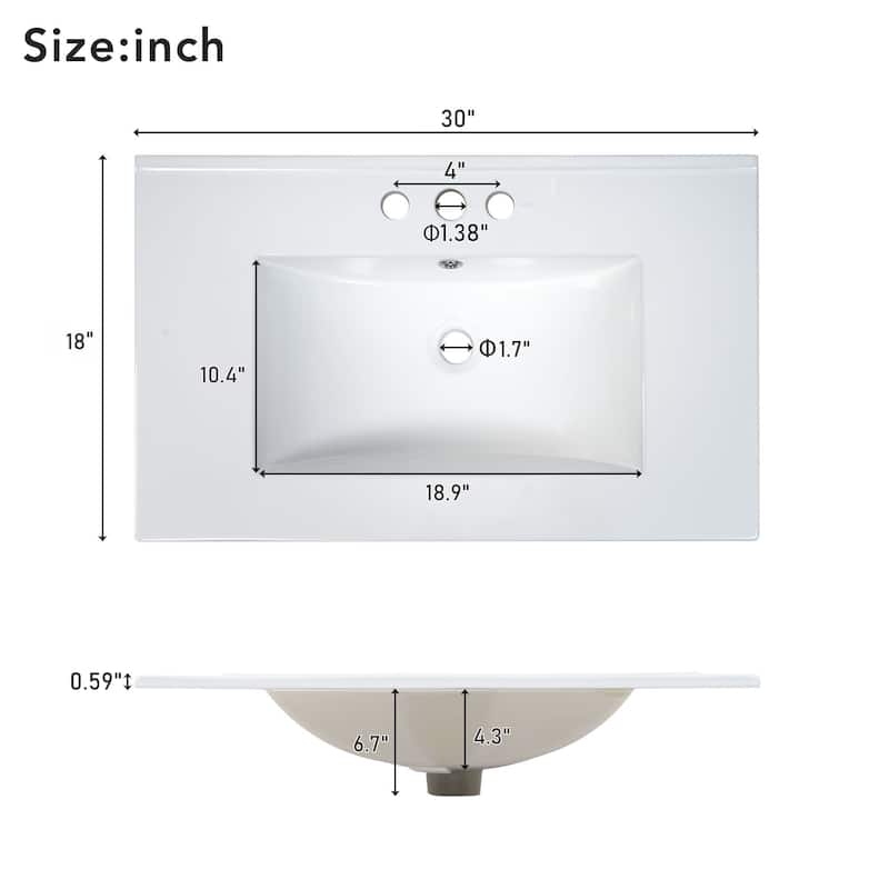 30" Bathroom Vanity with Ceramic Sink Combo, Soft-Close Door Bathroom Storage Cabinet with 3 Drawers