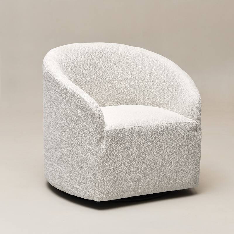 KINWELL 32"W Boucle Upholstered Swivel Barrel Accent Armchair