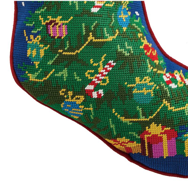 Christmas Tree Embroidered Needlepoint Stocking - 11"x18"
