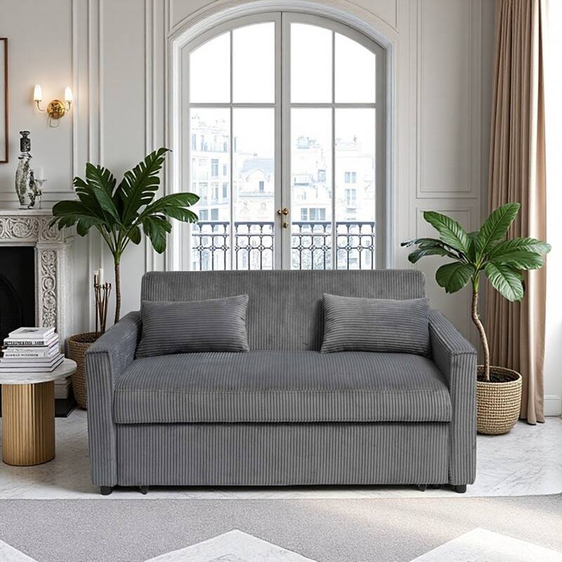 Futon convertible 3-in-1 sofa bed with adjustable backrest and pillow - Grey