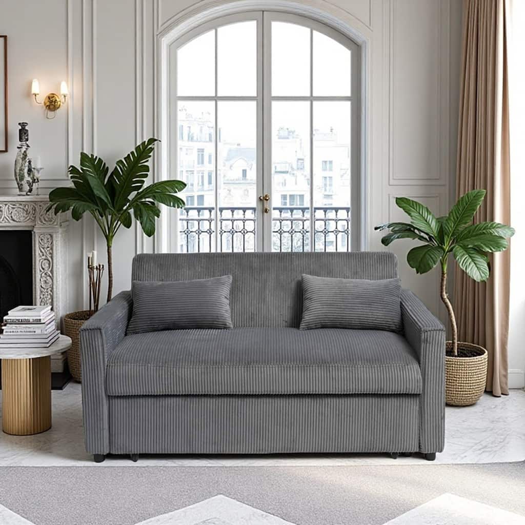 Futon convertible 3-in-1 sofa bed with adjustable backrest and pillow