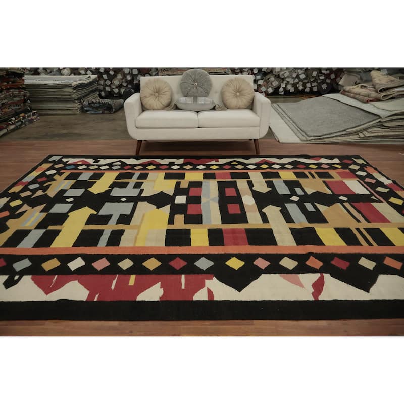 Hand Woven Oriental 100% Wool Carpet Southwestern Tribal Multi-Colored Kilim Area Rug - 12' 1'' X 8' 6''