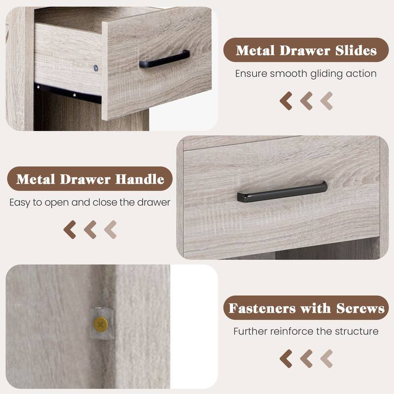 Gymax 2PCS Nightstand Sofa Side Table Rustic End Table w/Drawer Shelf