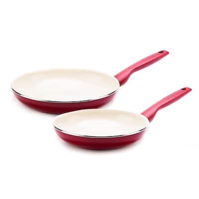 GreenPan Rio Ceramic Non-Stick 2-Piece Frypan Set, 8 and 10-Inch, Red