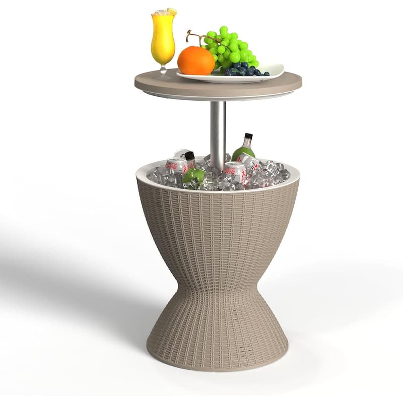 Resin Outdoor Cooler Table Adjustable Ice Cooler Side Table (Black) - Brown