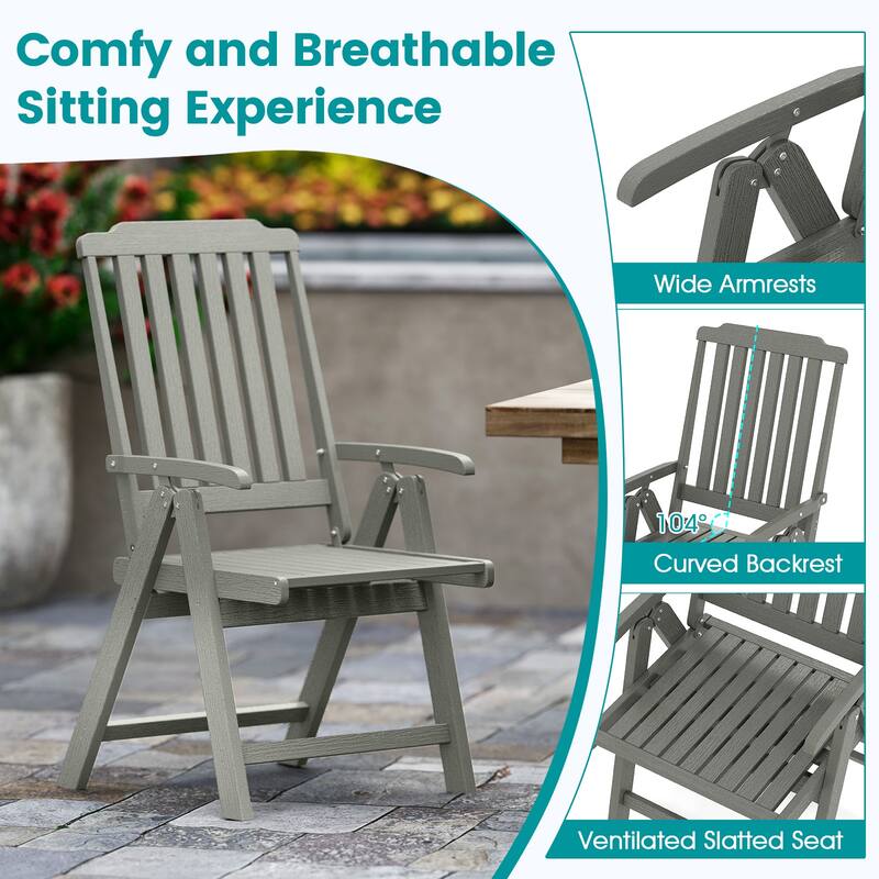 Gymax 4PCS Foldable Patio Chair w/Armrest Curved Back Slatted Seat for