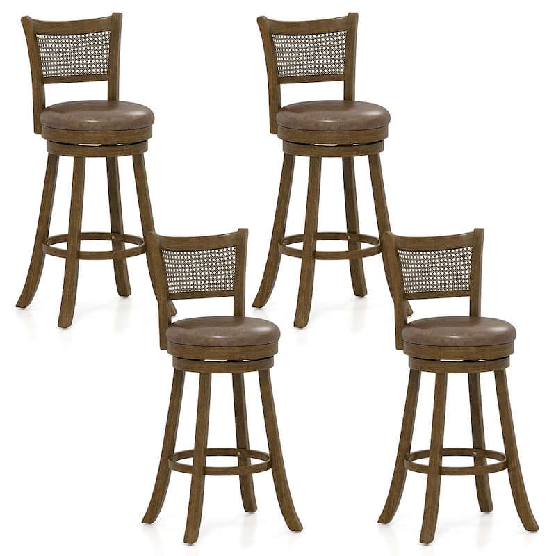 Gymax Set of 4 Bar Stools 30'' Swivel Bar Chairs w/ PE Rattan Backrest - Bar Height - Brown - Set of 4