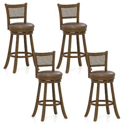 Gymax Set of 4 Bar Stools 30'' Swivel Bar Chairs w/ PE Rattan Backrest